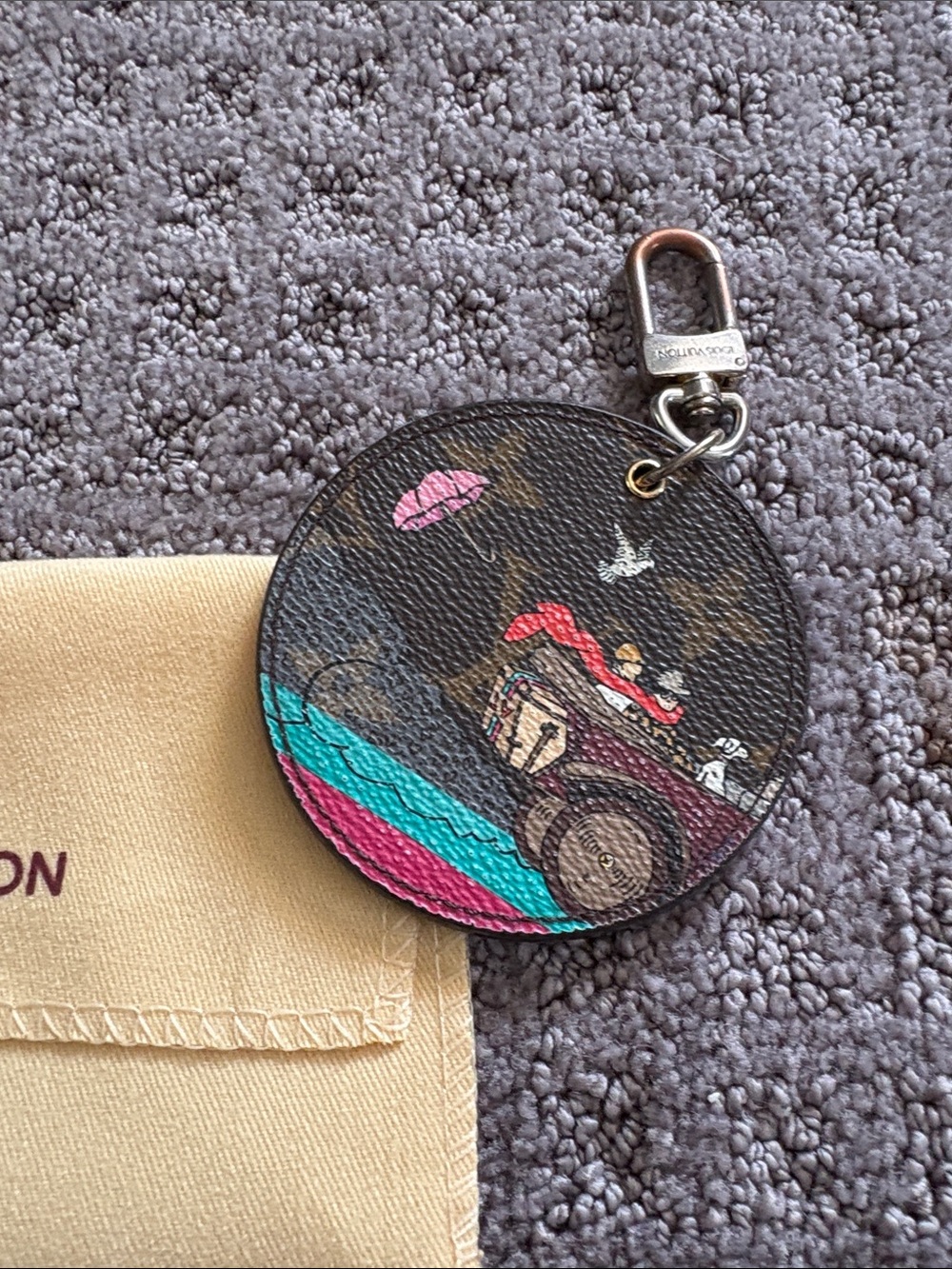 Louis Vuitton Monogram Round Key & Card Holder with Teal and Pink Accents